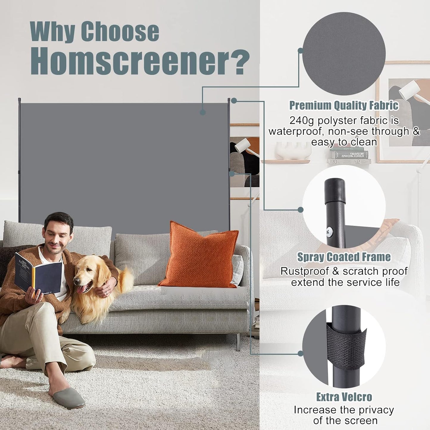 Room Divider Single Panel Privacy Screen W/Wheels, 71'' Wide Portable Room Divider Screen, Upgrade Fabric Wall Divider for Room Separation, Freestanding Partition Room Dividers for Home Office Studio