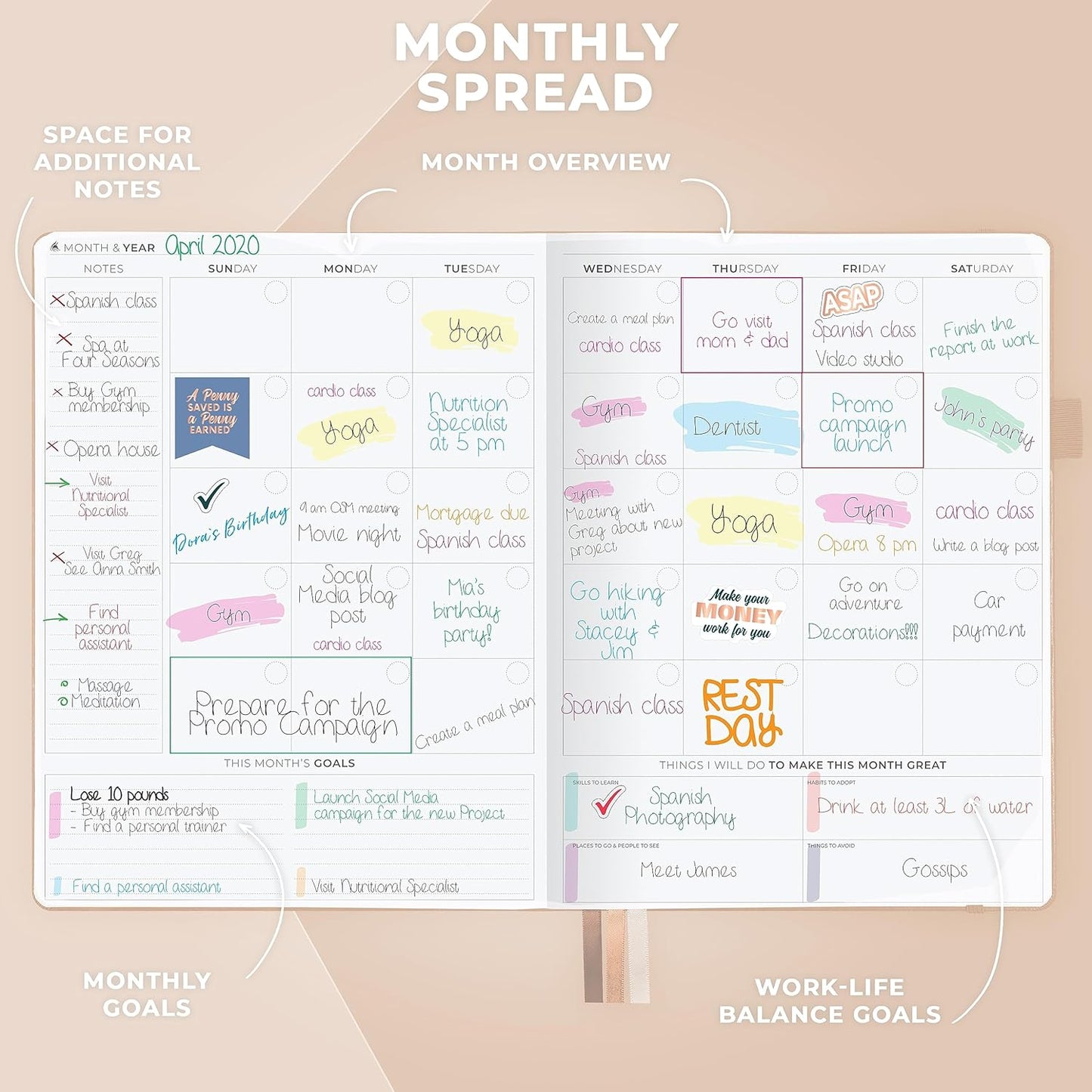 Clever Fox Planner PRO Schedule – Undated Weekly & Monthly Life Planner with Time Slots, Appointment Book & Daily Organizer, A4 (Seashell)