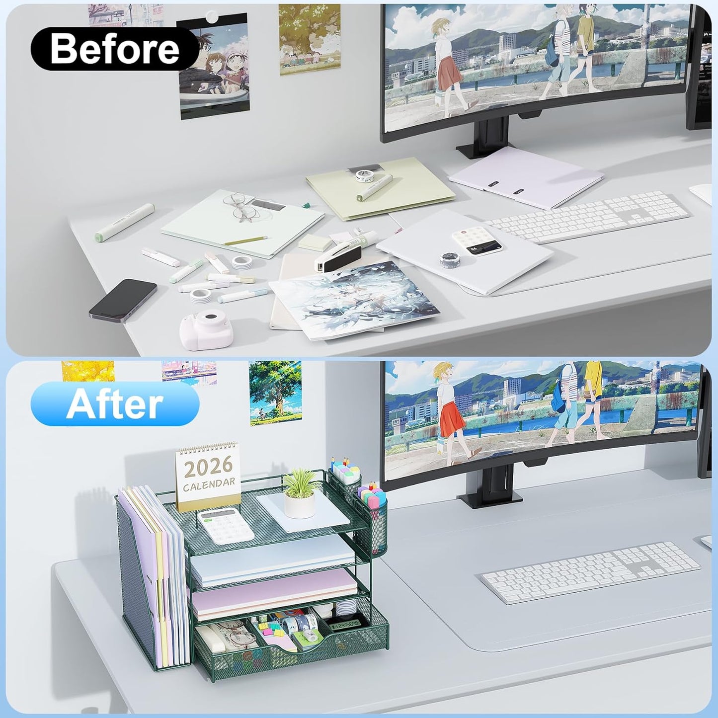 gianotter 4-Tier Desk Organizer with Drawers, File Holders, Letter Trays and Pen Holders - Workspace Accessories for Office Supplies (Green)