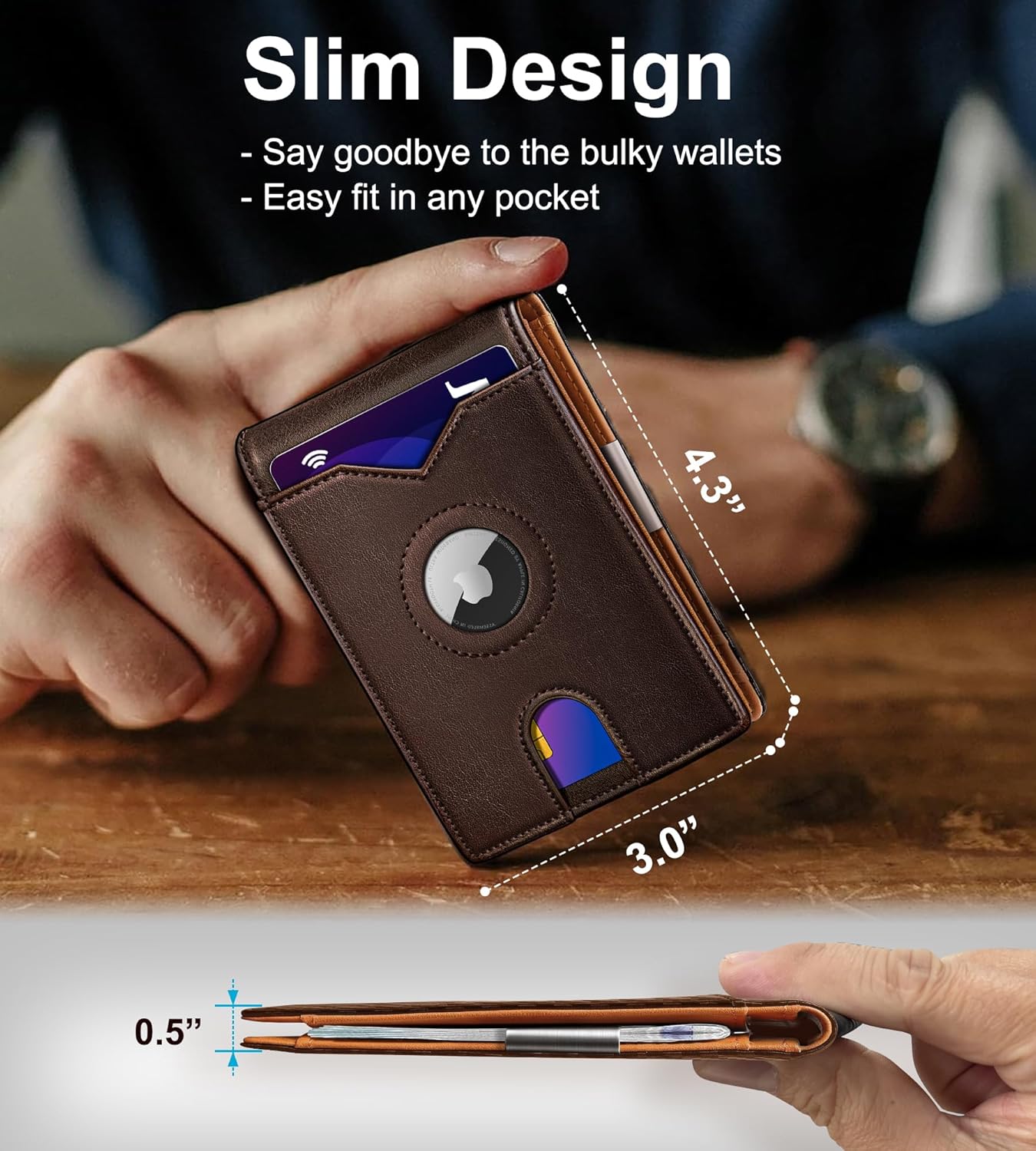 Airtag Wallet for Men,with Money Clip 11 Cards Slim Front Pocket Leather RFID Blocking Wallet with Gift Box