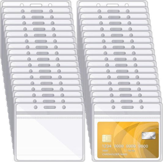 Zonon 150 Pcs Name Badge Holders Clear Plastic ID Card Name Tag Holders Badge Sleeves Horizontal Waterproof Transparent PVC Sleeve Cover Pouch for Office School Travel(3.35 x 3.94 Inch)
