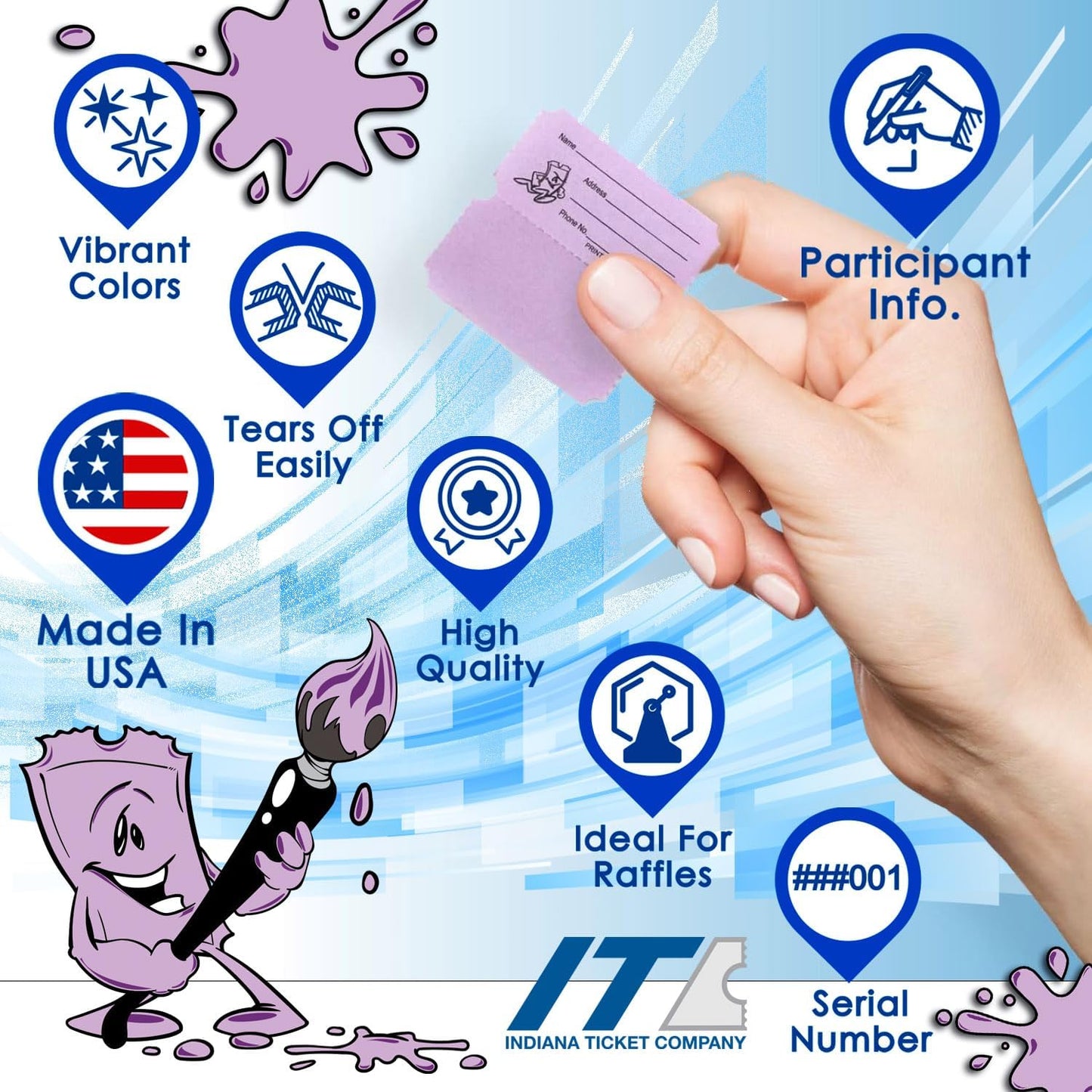 INDIANA TICKET CO. 2,000, Purple Raffle Tickets Double Roll, Premium Quality 50/50 Raffle Tickets, Tickets for Events, Carnivals, Door Prizes, Drinks and More