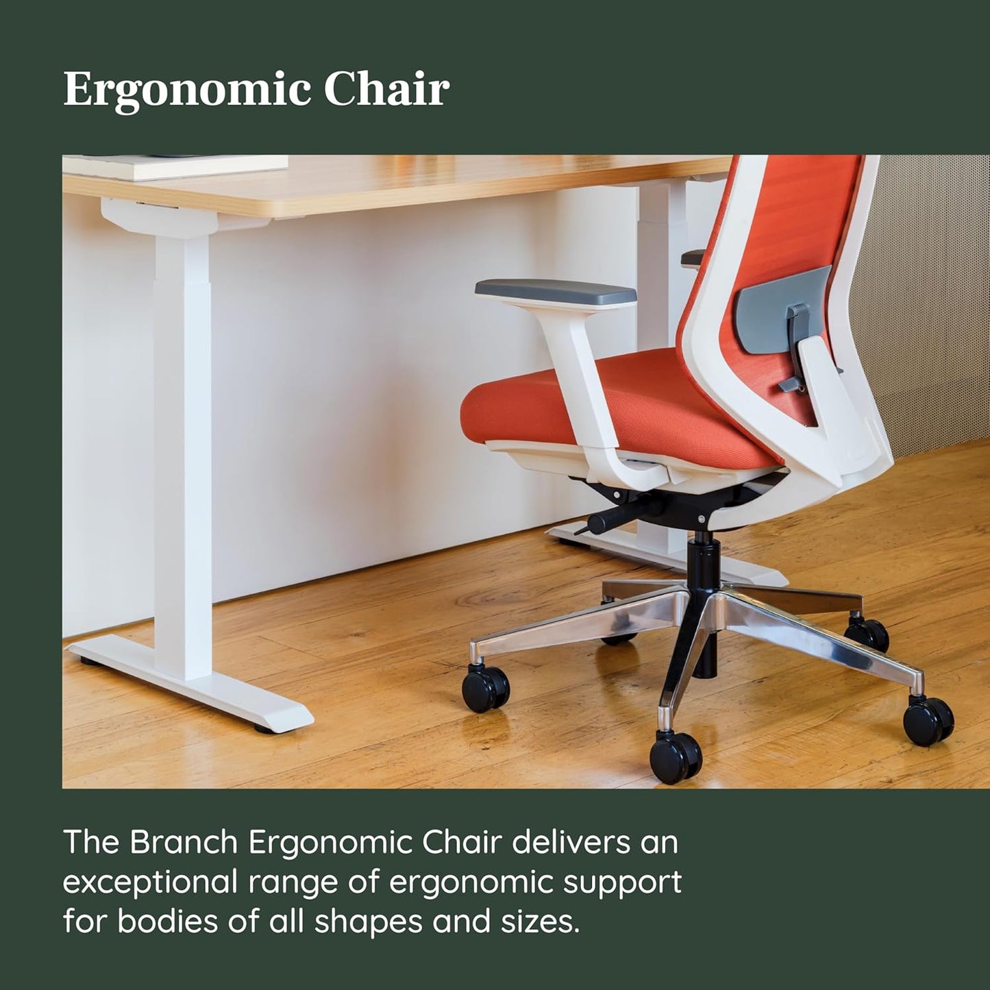 Branch Ergonomic Chair - A Versatile Desk Chair with Adjustable Lumbar Support, Breathable Mesh Backrest, and Smooth Wheels - Experience Optimal Comfort and Support - Poppy