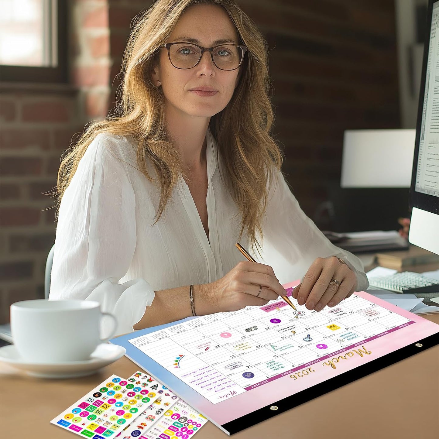 Gannyfer Desk Calendar 2025-2026, Magnetic Calendar for Refrigerator, July 2025 -Dec 2026, 18 Monthly Large Yearly Desktop/Wall Calendar with Stickers Plastic Cover Hanging String, for Office, Home or School, 17" x 12"