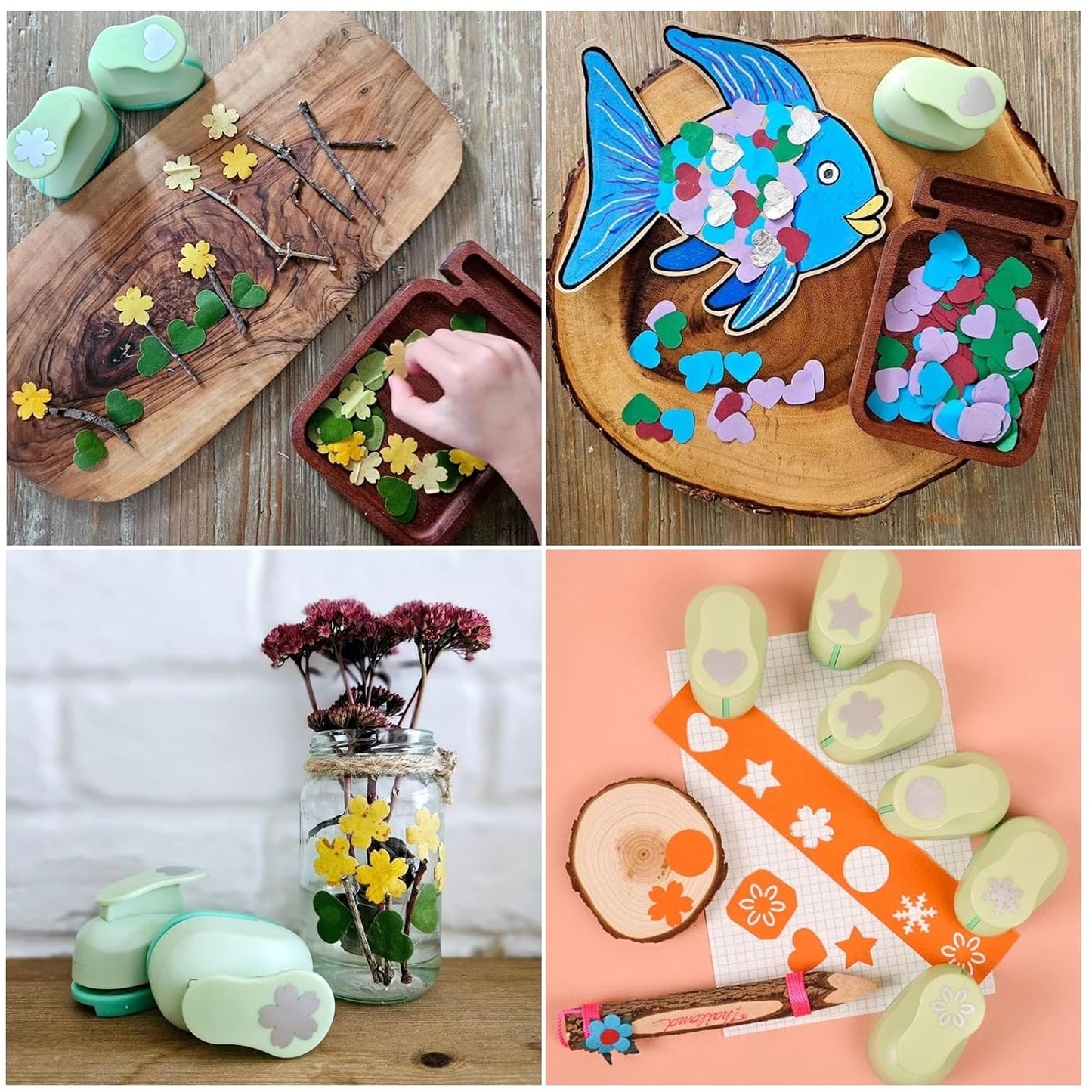 UCEC Paper Punches for Crafting, Hole Punch for Kids, 1 Inch Craft Hole Punch Shapes, 6PCS Star Heart Flower Punch Kids Hole Puncher Shape Cutters for Crafts for School Crafting & DIY Projects