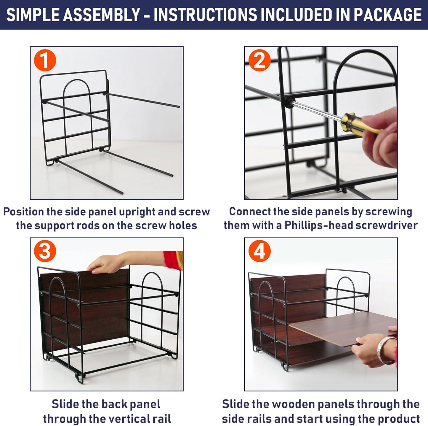 4-Tier Office Organizer, Desk File Organizer with Wood Patterned Shelves, Office Supplies Desktop Organization for Storage of Paper, Bills, Letters, Multi-Functional Desk Organization and Accessories