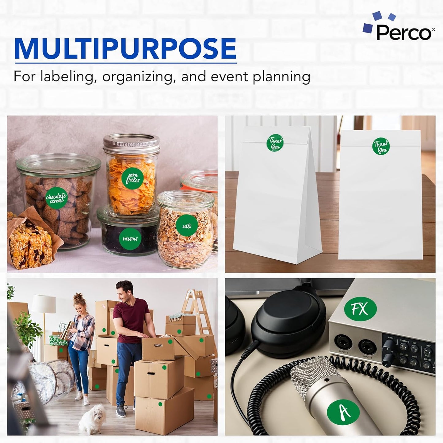 Perco Green 2-Inch Perforated Circle Dot Sticker Labels — 10 Rolls, 5,000 Round Stickers — with Permanent Adhesive for Organizing, Color Coding, Bin Labeling, Packaging Alerts—Made in USA