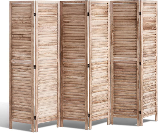 VEVOR Wood Room Divider, 6 Panel Wood Folding Privacy Screen, 66.9 Inches Tall Indoor Louvered Partition Divider, Portable Decoration Screen, for Room Separation, Home, Office, Restaurant & Bedroom