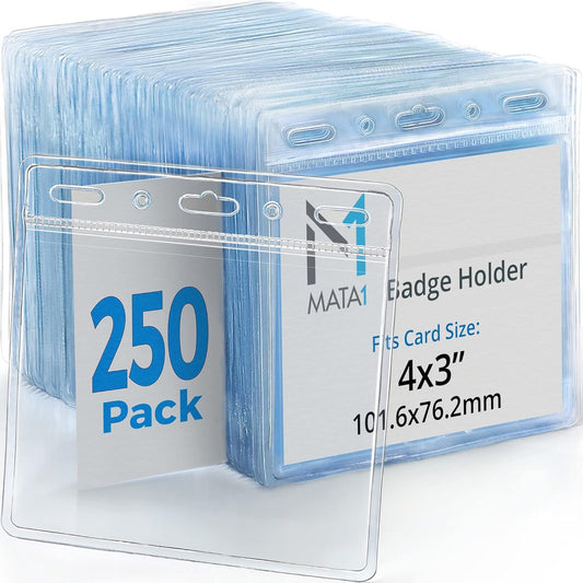 Mata1-USA Plastic Extra-Thick Horizontal Card Protector (Clear, 4x3 Inch, 250 Pack), Large Size No Zipper ID Name Badge Holder