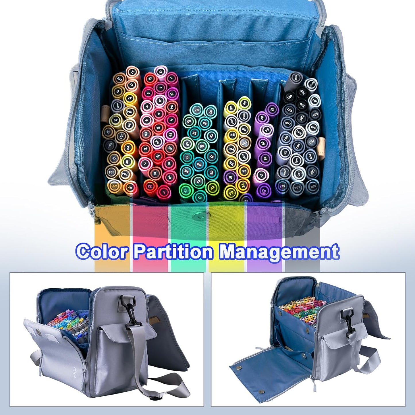 Togood Storage Tote Bag for Marker Pens Brush Pen Coloring Pencils Books Art and Crafts Supplies Tools Cosmetics, at Least 150 Pens (Grey)