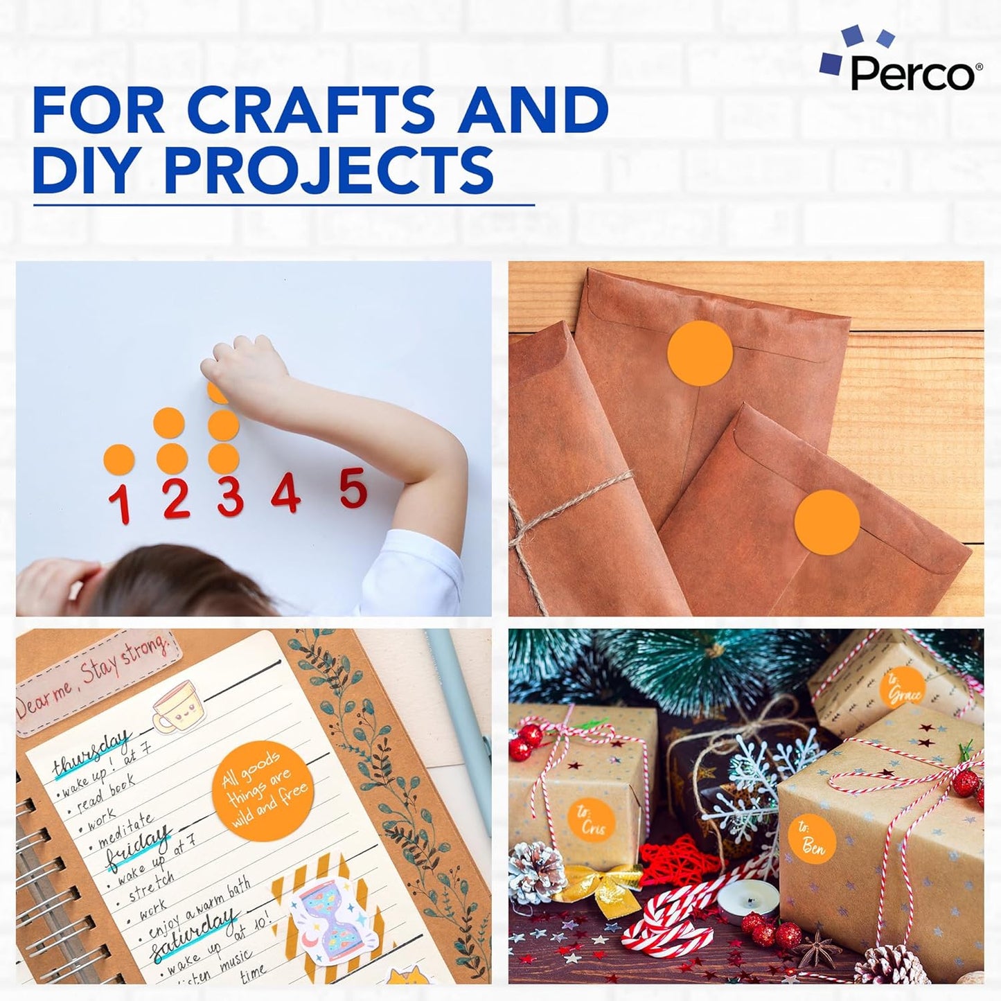 Perco Fluorescent Orange 2-Inch Round Circle Dot Sticker Labels with Easy Peel Perforation - 500 Labels per Roll - Strong Adhesion, Vibrant Colors for Organizing, Crafting & More - Made in USA