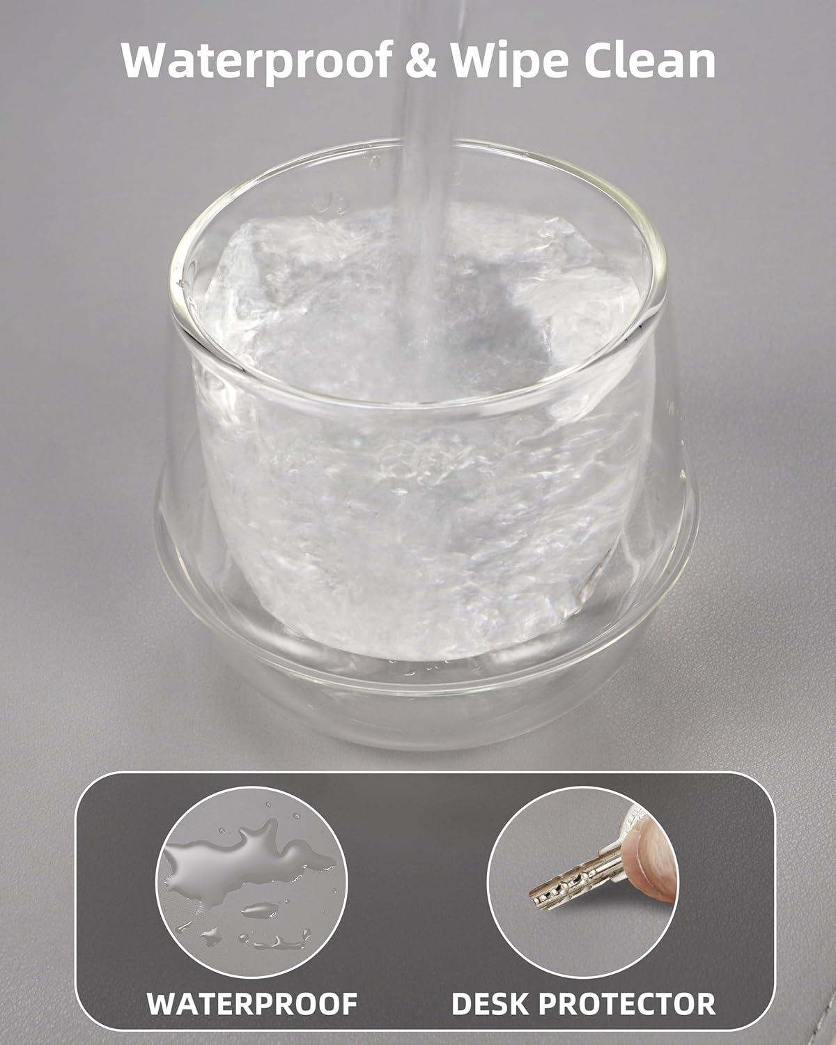 Large Desk Pad Mat - Waterproof Mouse Pad & Desk Protector, Non-Slip XL PU Leather Gaming Mat for Keyboard/Mouse, Stitched Edge with Ergonomic Support, 47"x17" (Light Grey)