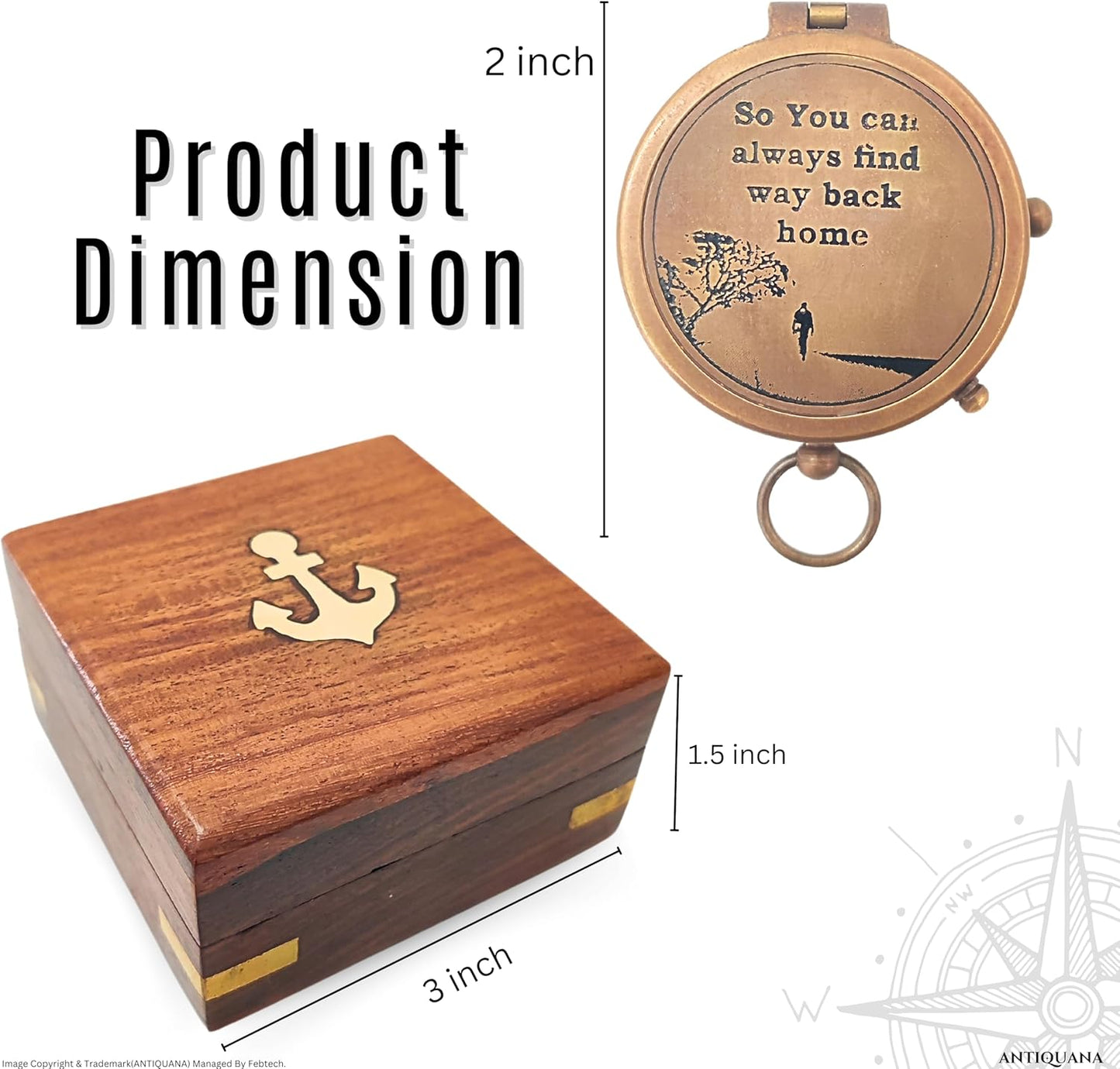 Brass Directional Engraved Compass, Baptism Gifts for Boys Girls, First Communion, Christian Gifts for Men, First Confirmation Gifts for Boys, Inspirational