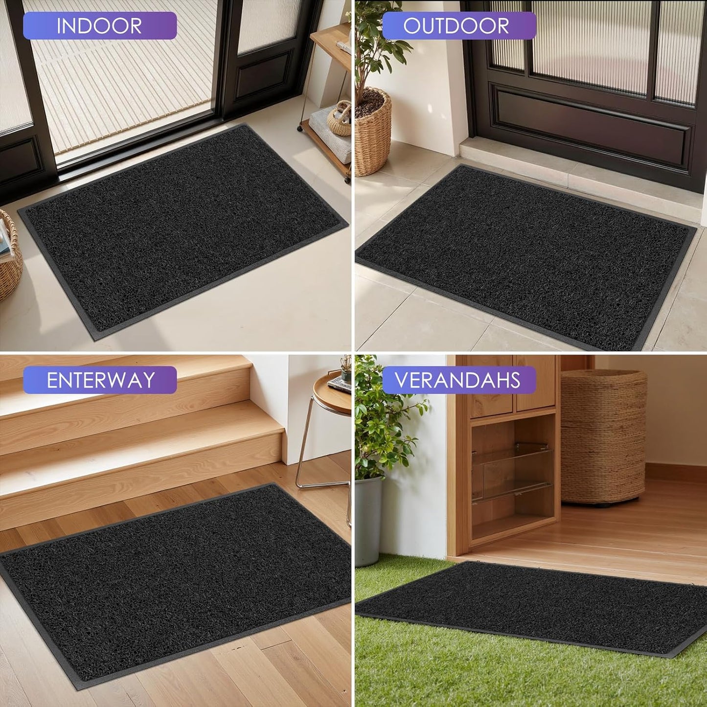 Kuyal Door Mat, 2'x3' Indoor Outdoor Entrance Mat to Trap Dirt and Moisture, Non Slip Waterproof Outdoor Mats, Commercial Floor Inside Outside Entrance, Heavy Duty Durable Welcome Mats, Black