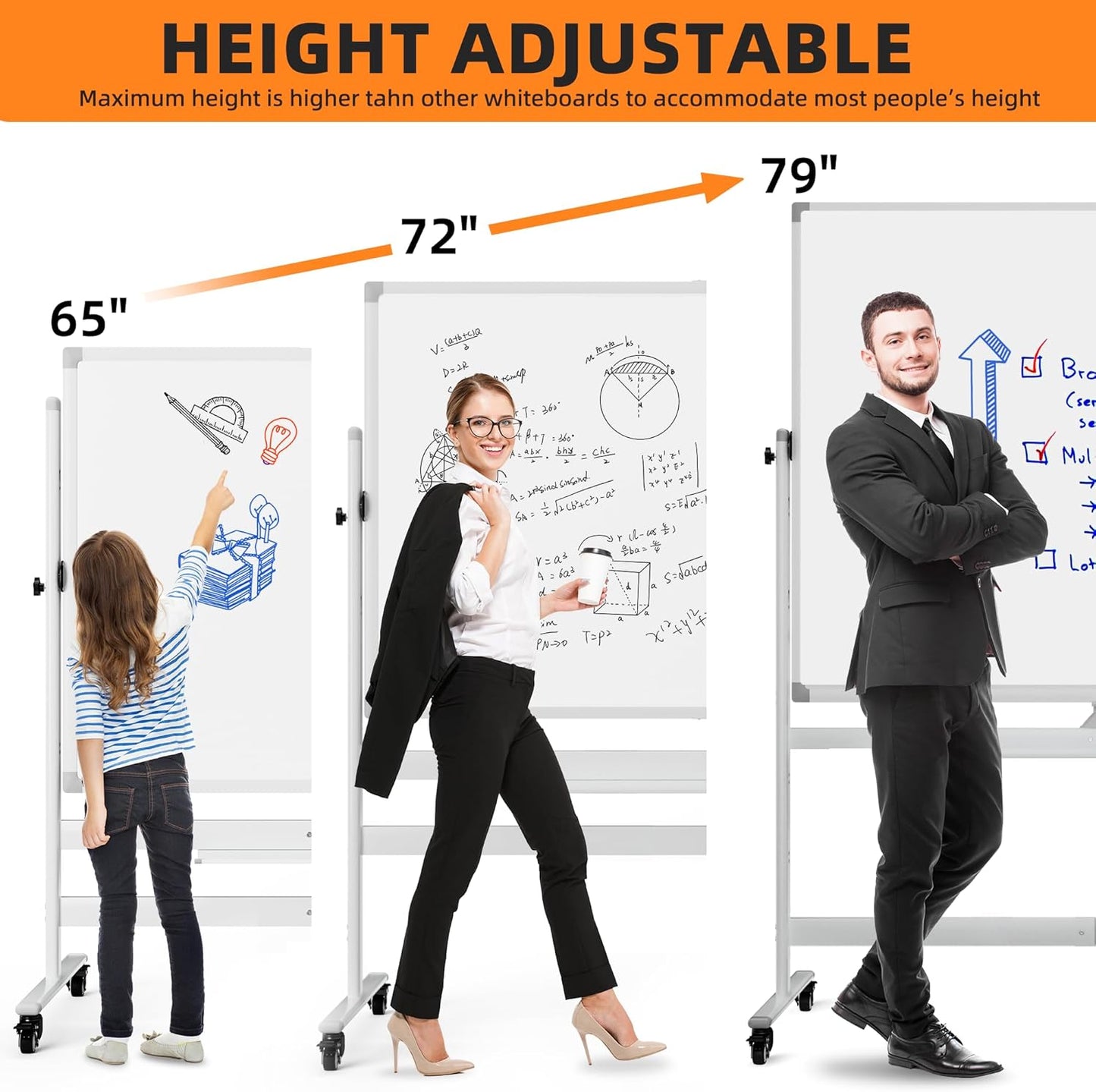 Rolling Whiteboard, 48"x60" White Board with Stands Movable Dry Erase Board on Wheels, Large Double Sided Standing Whiteboard for Office School Classroom Presentation Supplies, Pearl White