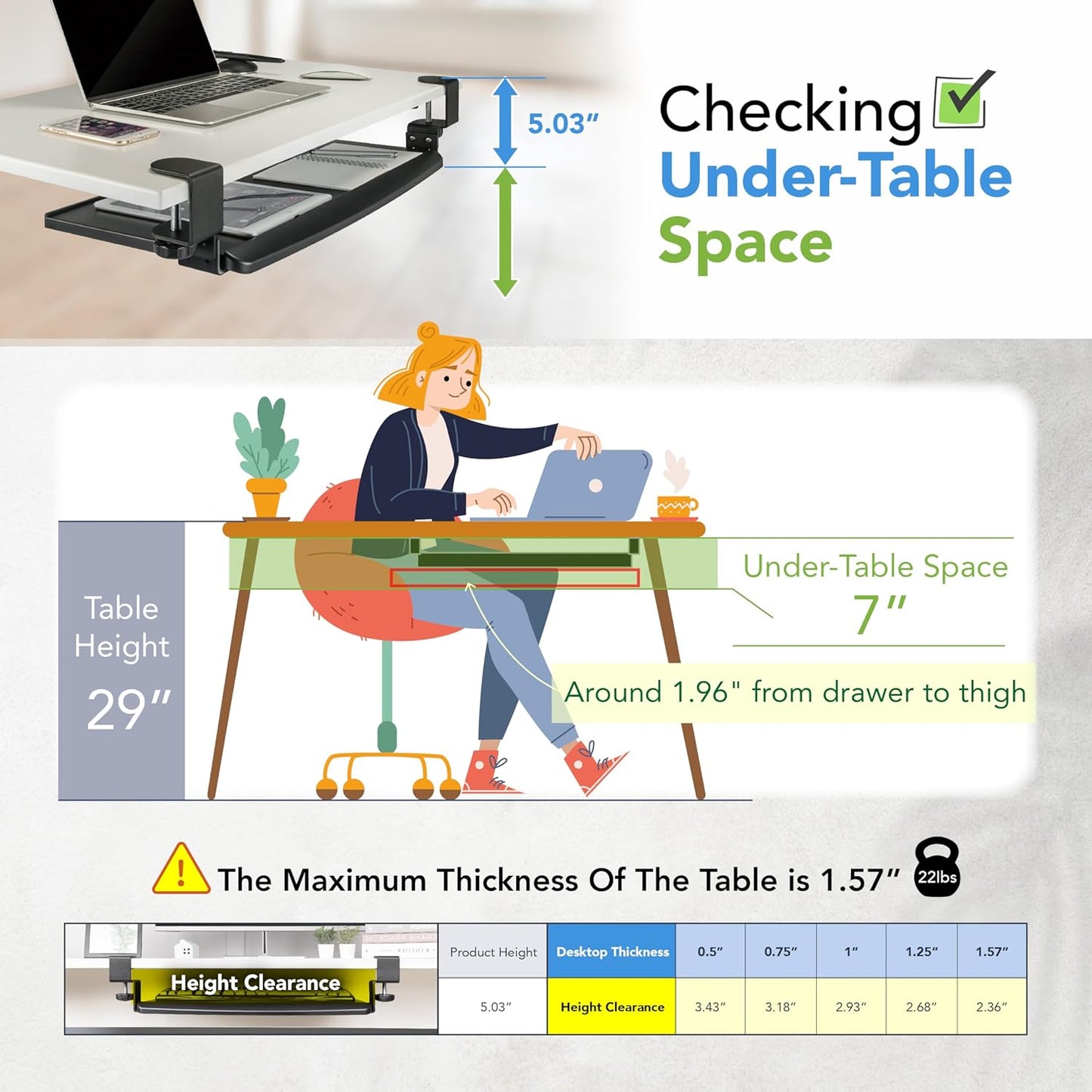 EHO Clamp-On Retractable Adjustable Keyboard Tray, Under Desk Ergonomic Keyboard Tray - Easy Tool-Free Install - Small Surface 20" (24.8" Including Clamps) x 11.5"