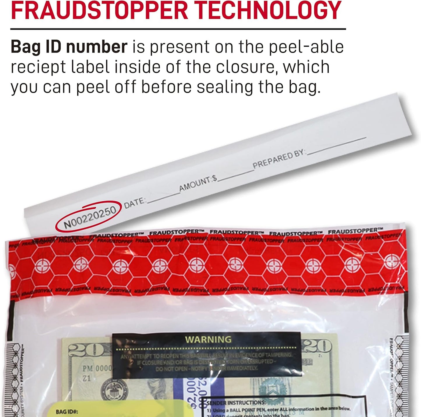 Nadex 9 x 12 Inch Tamper Evident Bank Deposit Bags with FRAUDSTOPPER Level 4 Security, 50 Pack (Clear)