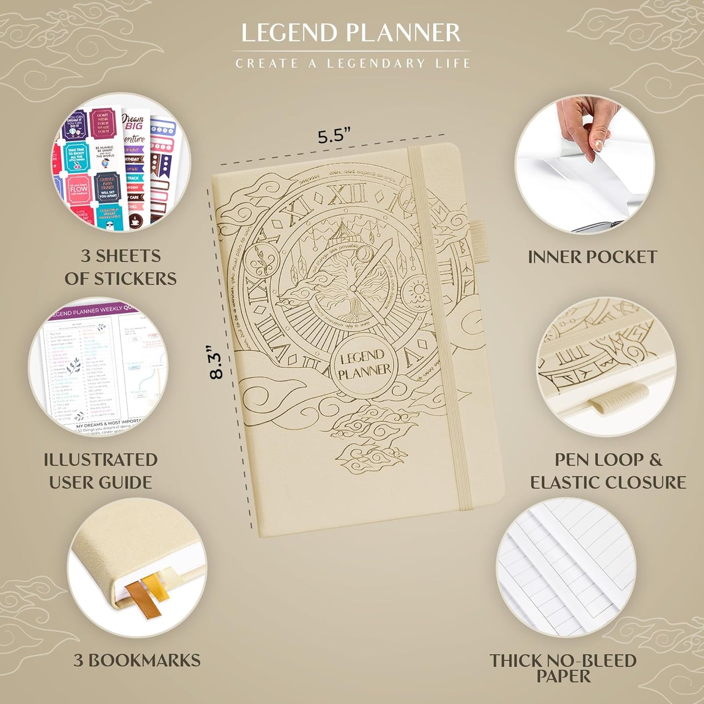 Legend Planner – Weekly & Monthly Life Planner to Hit Your Goals & Live Happier. Organizer Notebook & Productivity Journal. A5 (Seashell)