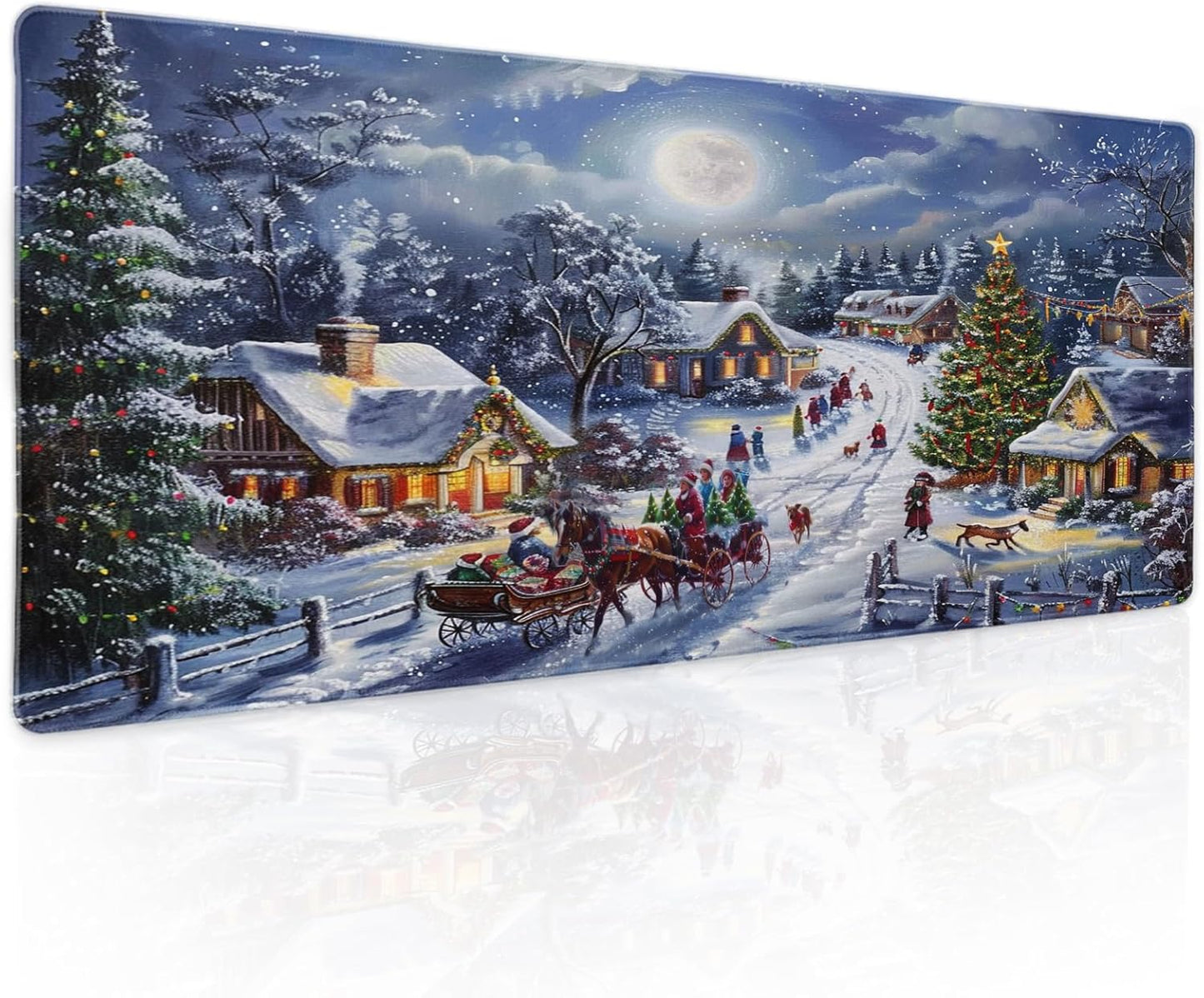 Christmas Gaming Mouse Pad XL Xmas Tree Deer Snowflake Extended Winter Holiday Large Mat Mousepad Desk Pad Non-Slip Rubber Base Stitched Edge Long Keyboard Pad for Computer,31.5×11.8 Inch