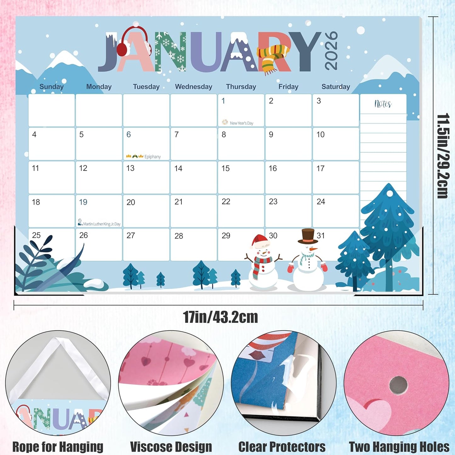Guasslee Desk Calendar 2026-2027, 18-Month from 2026 Jan. - 2027 Jun, 17"x11.5" Large Monthly Desk Planner with Corner Protectors, Ample Blocks ＆ Notes for Home Office