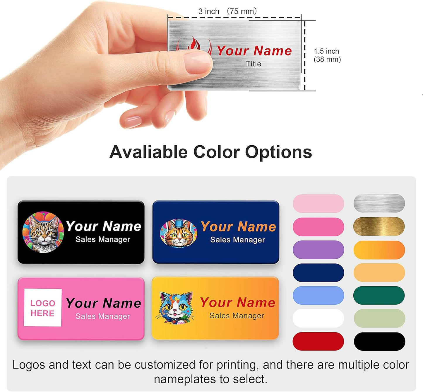 Magnetic Name Tags with Full Color Logo | Personalized Engraved Acrylic Name Badges with Pin or Adhesive Backing | Custom ID Tags | 3"x1.5"