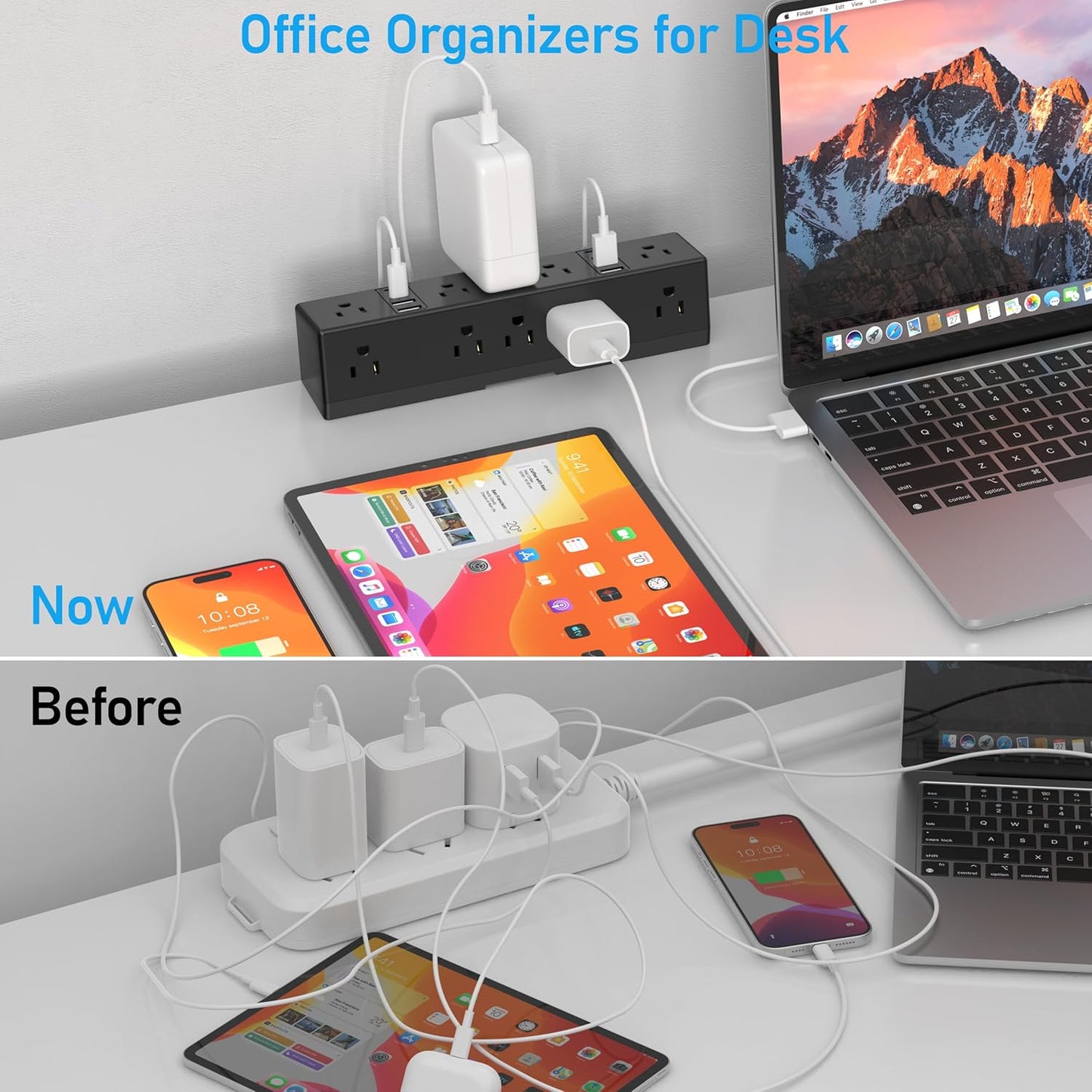 40W Fast Charging Station, VILONG Desk Clamp Power Strip, Desktop Mount Surge Protector, 8 USB Ports(4 USB-C), 10 AC Outlets and 6Ft Cord, for Home, Office, Fit 1.6" Tabletop Edge