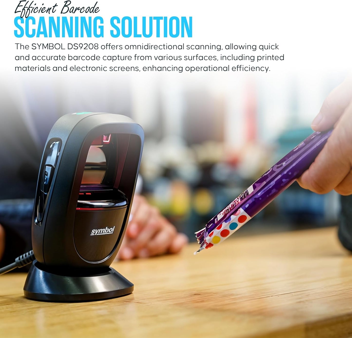 DS9208 Zebra Symbol Digital Handsfree 1D/2D Barcode Scanner with USB Cable & Microfiber Cleaning Cloth - High Performance Scanning, Compact Design, Standard Range (Renewed)