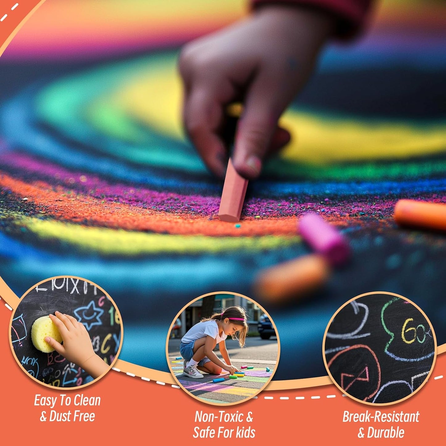 72PCS Washable Sidewalk Chalks Set, 36 Colors Non-Toxic Chalk Paint Bulk for Kids, Oversized Colored Chalk for Painting on Chalkboard, Chalk Pavement and Outdoor Art Play