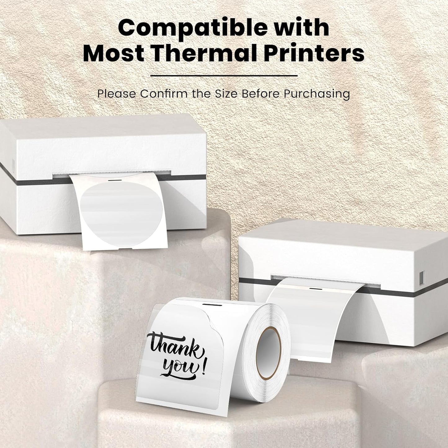 Transparent Thermal Labels 3 × 3 Inch Self Adhesive Printer Clear Stickers Vinyl Waterproof Roll Decals Rectangle Name Tag for Address Design DIY Logo Business 200 PCS