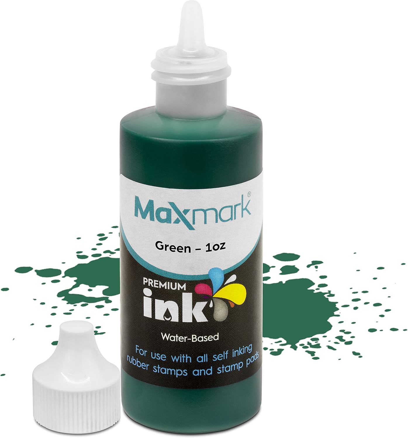 MaxMark Premium Refill Ink for self Inking Stamps and Stamp Pads, Green Color - 1 oz.