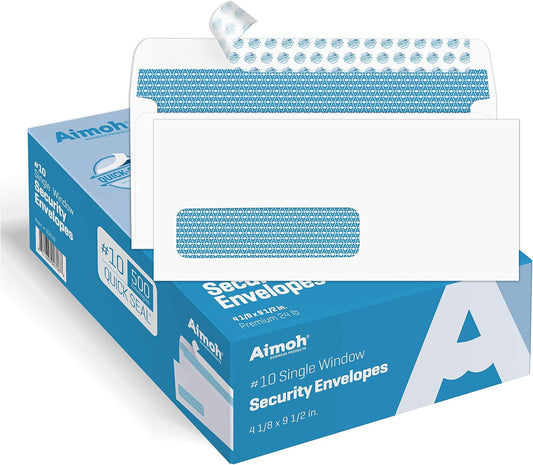 Aimoh #10 Single Left Window Self-Seal Security Tinted Envelopes, Size 4-1/8 X 9-1/2 Inches, 24 LB -1 Case- 5 Packs - 2500 Envelopes (35210-CS)