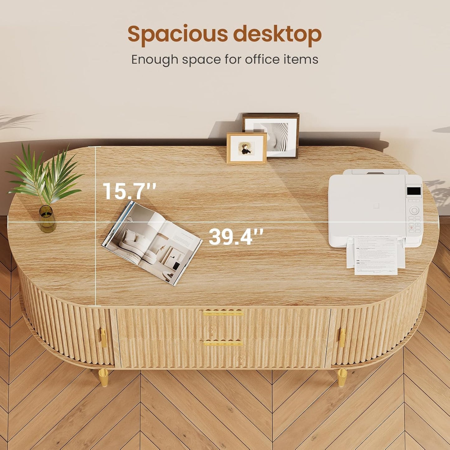 SEDETA 2 Drawer File Cabinet, 39.4" Filing Cabinet for Home Office, fit Legal/Letter/A4 Size, Modern Fluted Filing Cabinets with 2 Sliding Door Storage, Printer Stand, Natrual