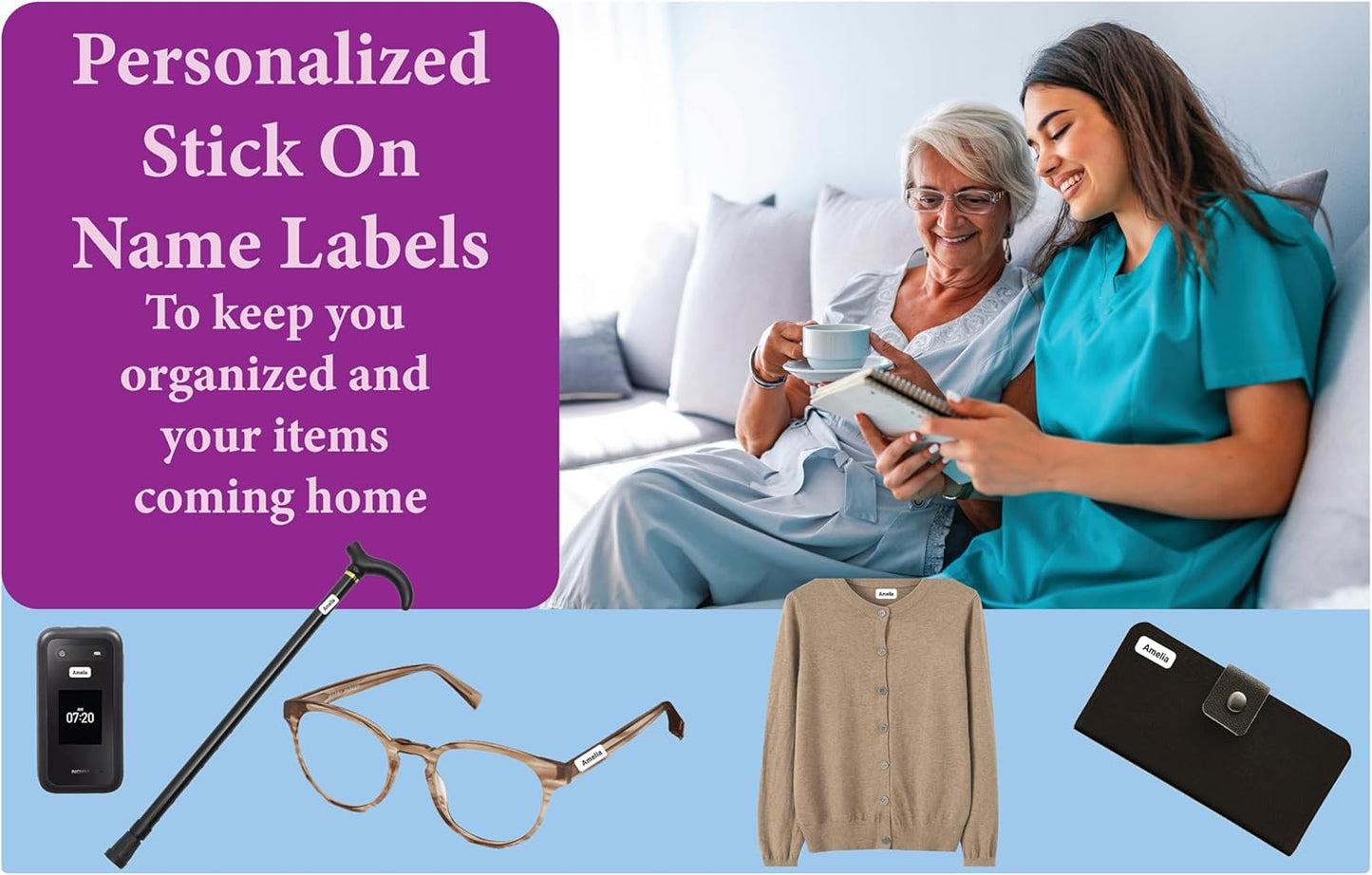 Personalized Waterproof Name Labels Press and Stick Custom Name Stick on Clothing Labels. Customized Up to 3 Lines Great for Camp & Daycare