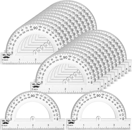 Mr. Pen- Clear Protractor 4 Inch, 24 Pack, Bulk Clear Plastic Small Protractor School