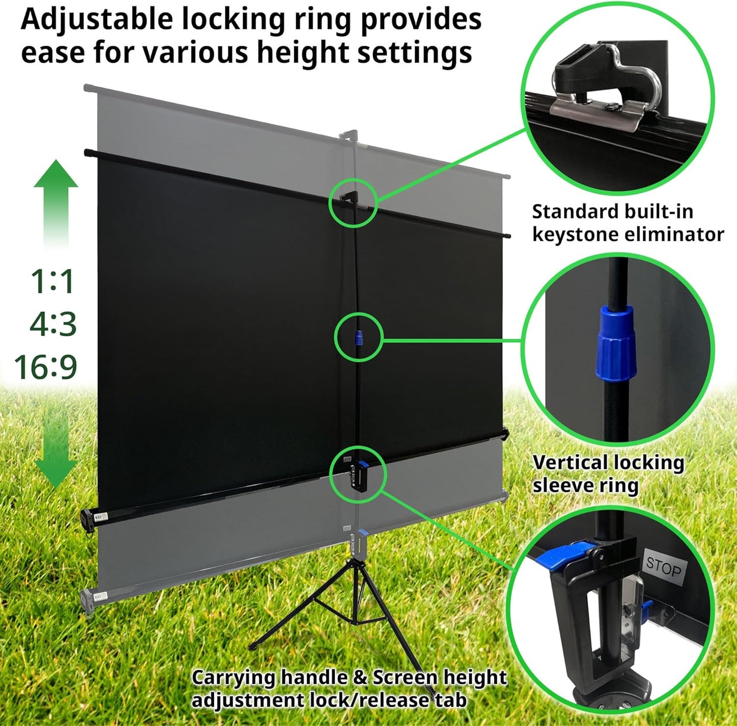 Elite Screens Tripod Series, 72-INCH 16:9, Indoor Outdoor Projector Screen, 8K / 4K Ultra HD 3D Ready, 2-Year Warranty, T72UWH