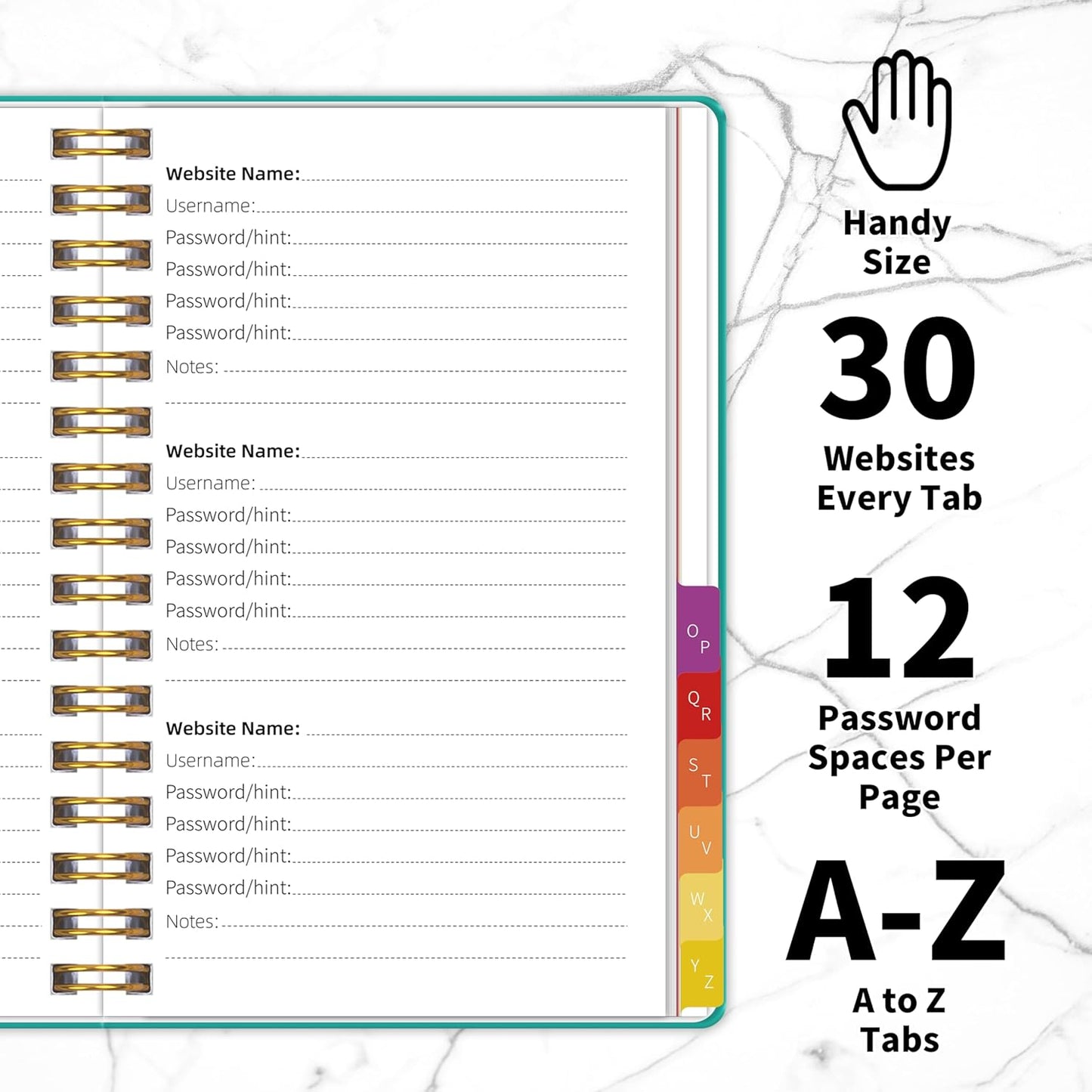 Password Book with Alphabetical Tabs, Password Keeper Book for Seniors, 5.8" X 8.2" Medium Size Password Notebook, Spiral Hardcover Password Journal Logbook for Website Logins, Green