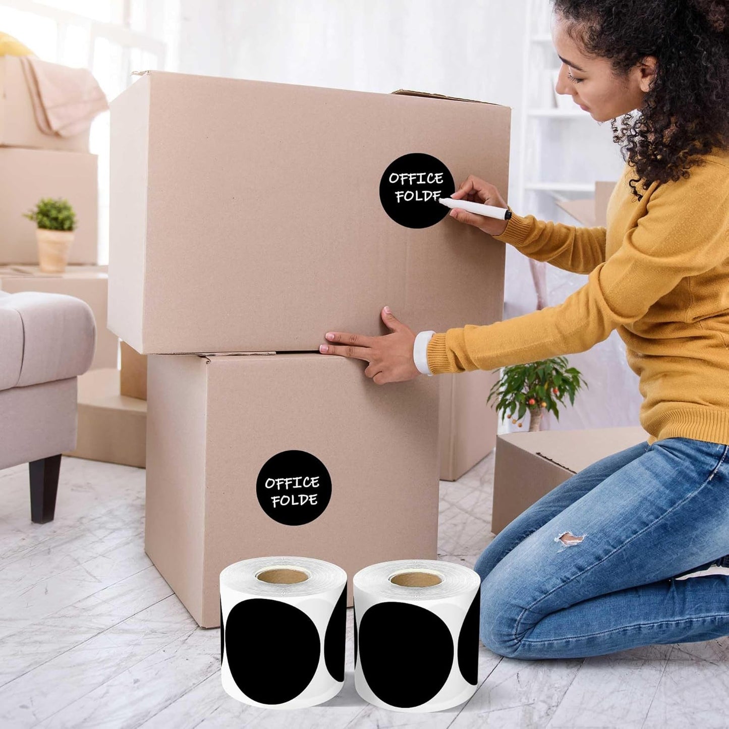 PARLAIM 3”Color Coding Labels Stickers,4Rolls/2000per Dispenser Box Round Adhesive Circle Dot Stickers for Inventory Office Home (Black)