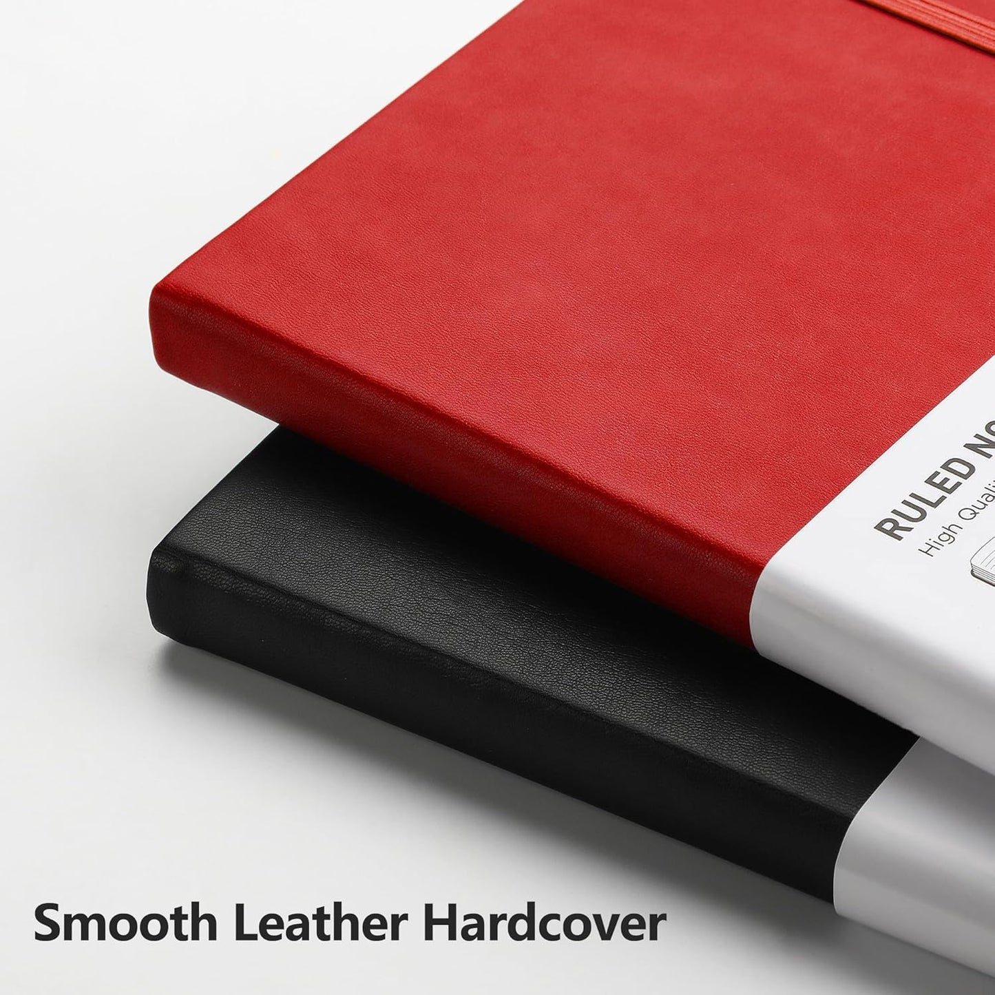 RETTACY Lined Journal Notebook, 2-Pack, 192 Numbered Pages per Pack, A5 Medium Size (5.7'' x 8.3''), for Men & Women, Writing, Work, Leather Hardcover, 100 GSM Thick Paper (Black & Red)