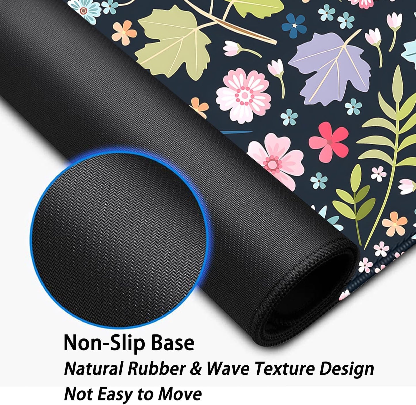 Maple Leaf and Flowers Desk Pad Mouse Pad,Large Floral Mouse Mat with Stitched Edges,Non-Slip Rubber Base Elegant Mousepad for Office PC Keyboard Laptop and Home Work Desk Mat(27.5X11.8 in)