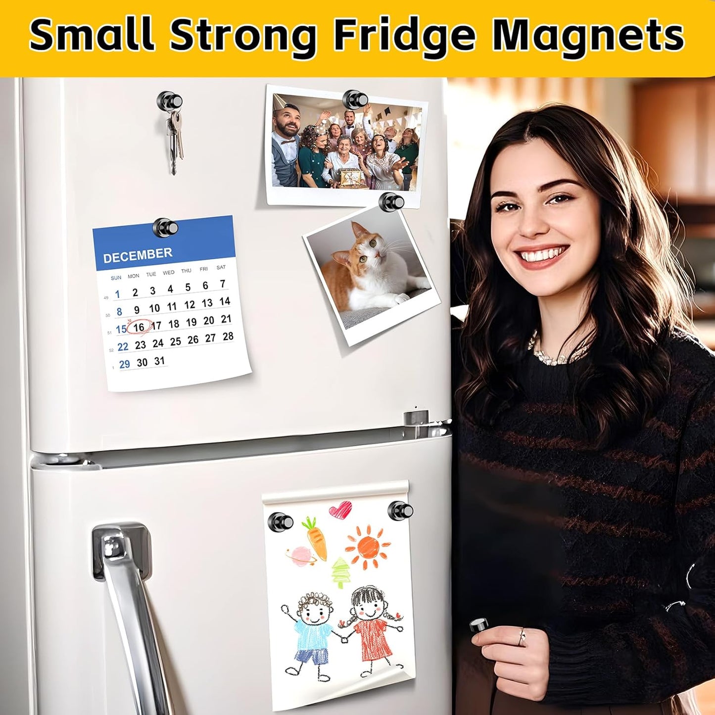 VNDUEEY 60Pcs Black Fridge Magnet Refrigerator Magnets, Magnets for Whiteboard, Small Strong Magnets for Kitchen, Office, School, Metal Decorative, Teacher Supplies