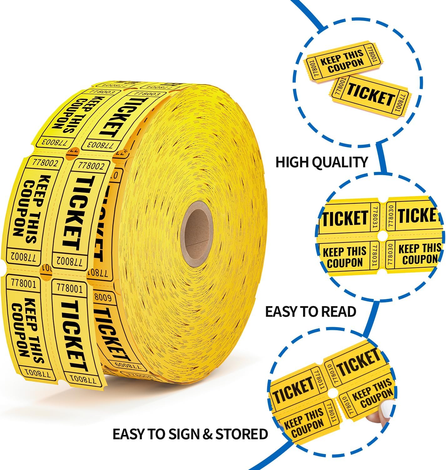 2000 Methdic Golden Raffle Tickets (4 Color Selection), Double Roll, Ticket for Events, Entry, Class Reward, Fundraiser & Prizes