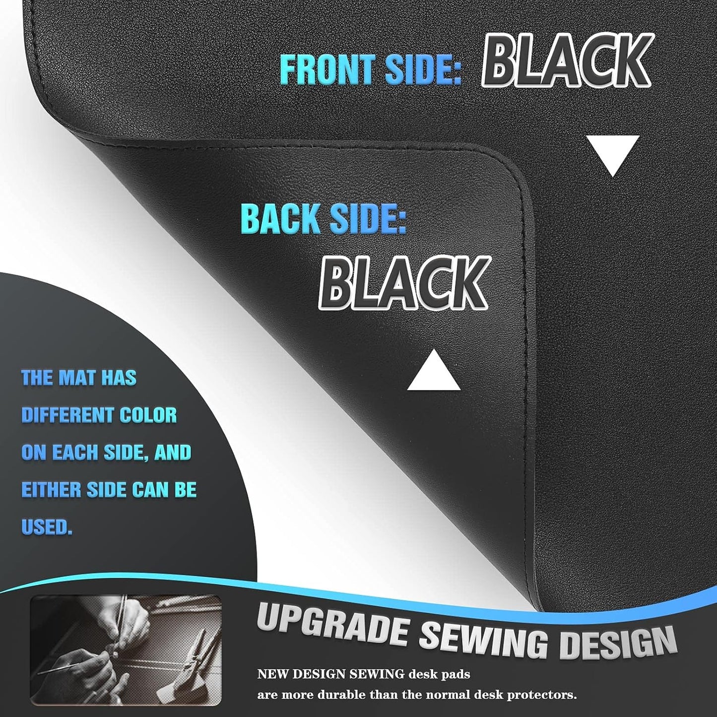 K KNODEL Desk Mat, Blotter, Dual-Sided Office Desk Pad, Waterproof Desk Mat for Desktop, Desk Blotters, PVC Leather Pad Protector (Black, 23.6" x 13.8")