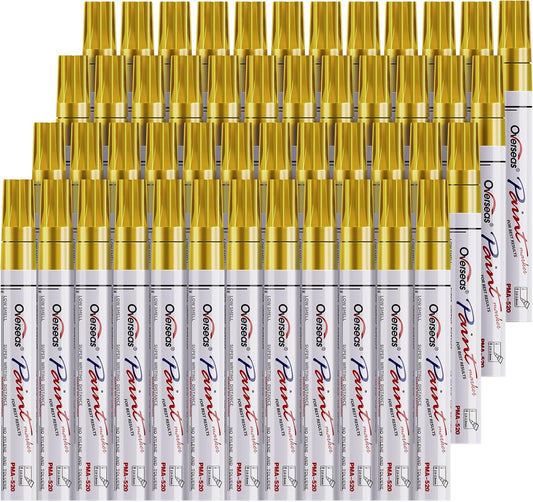 Overseas 48 Gold Paint Pens, Oil Based Permanent Markers Set - Quick Drying, Waterproof, Fade-Resistant, Medium Tip Paint Markers Bulk for Wood, Metal, Rock, Ceramic, Plastic, Canvas, Glass, Rubber