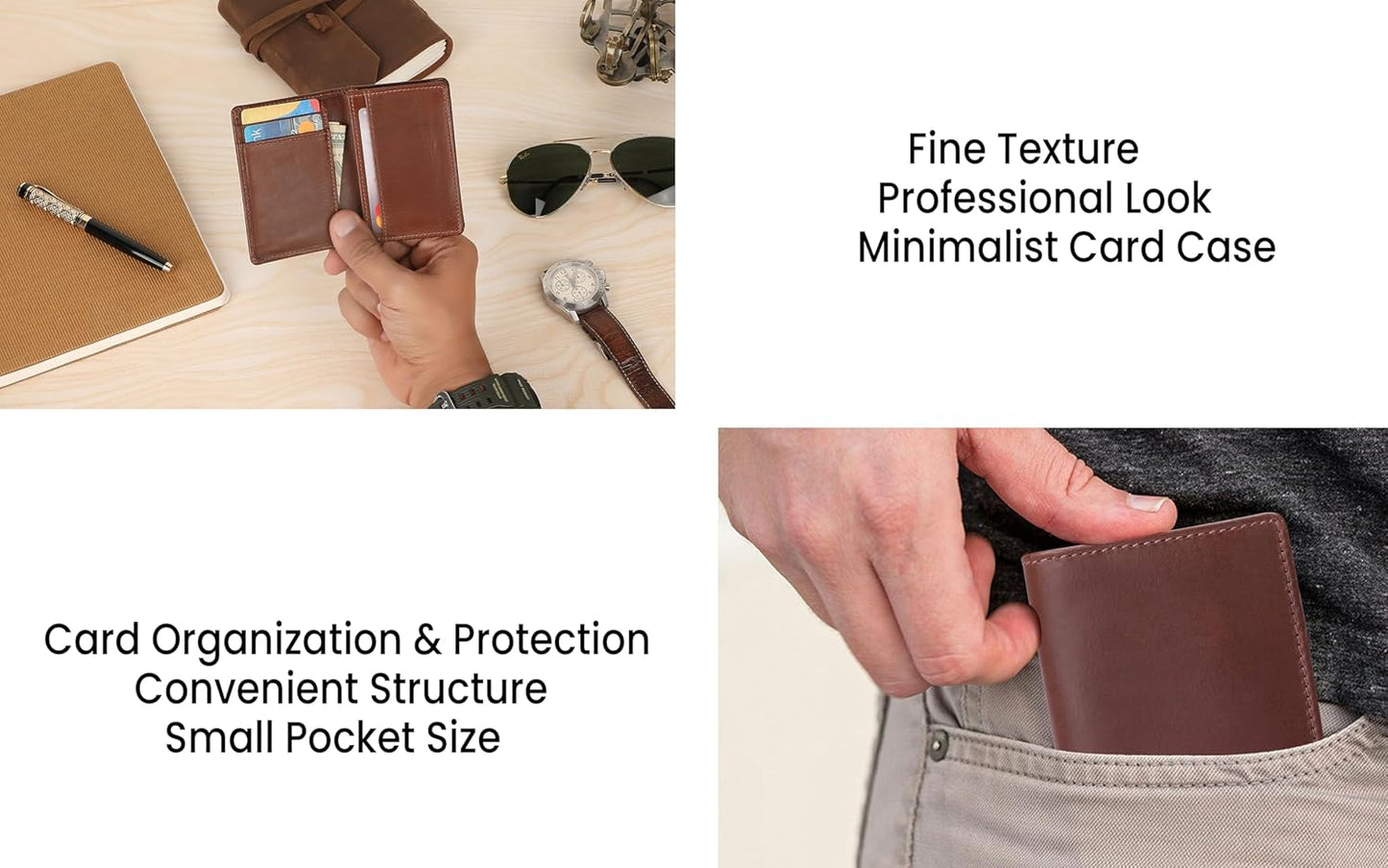 Premium Leather Card Wallet, RFID Blocking Expandable Business Card Case, Bifold Card Holder for Men and Women, Men's Purse, Wallet for Men (Business Card Wallet, Tan)