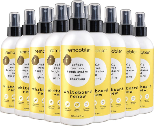 Remooble Dry Erase Whiteboard Cleaner Spray - Safely Removes Tough Stains and Ghosting (12 Pack)