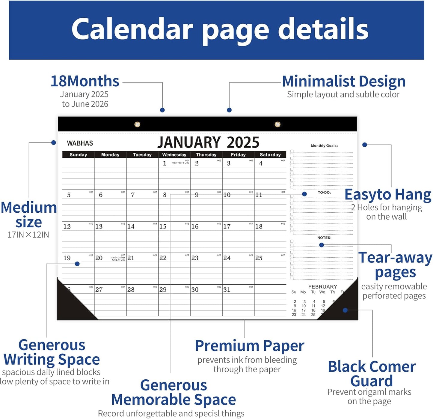 Desk Calendar 2025-2025 Calendar -18 Months-January 2025-June 2026,Desk Calendar 2025 with to-do List,Thick Paper,2025 Desk Calendar 17" x 12" For Planning Use for Home or Office.
