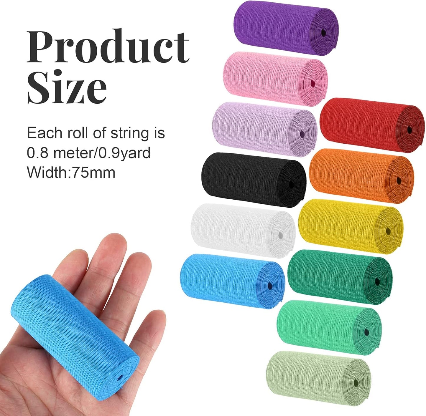 WILLBOND 12 Rolls Colorful Elastic Band Folding Elastic Cord Heavy Duty Stretch Band Knitted Flat Band for Sewing Crafts DIY Comforter Cuffs(3 Inch X 0.9 Yards,Bright Color)