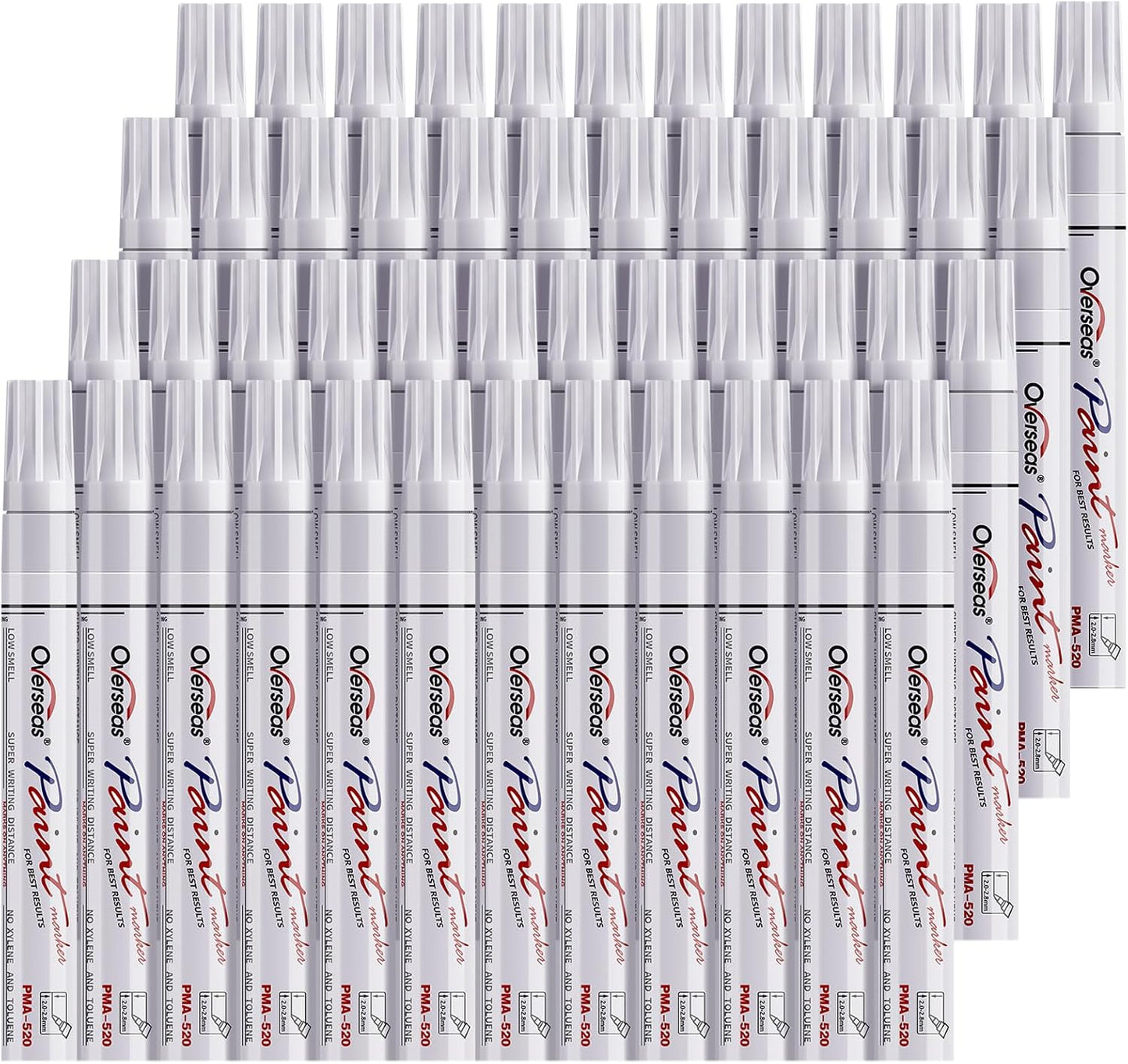 Overseas 48 White Paint Pens, Oil Based Permanent Markers Set - Quick Drying, Waterproof, Fade-Resistant, Medium Tip Paint Markers Bulk for Wood, Metal, Rock, Ceramic, Plastic, Canvas, Glass, Rubber