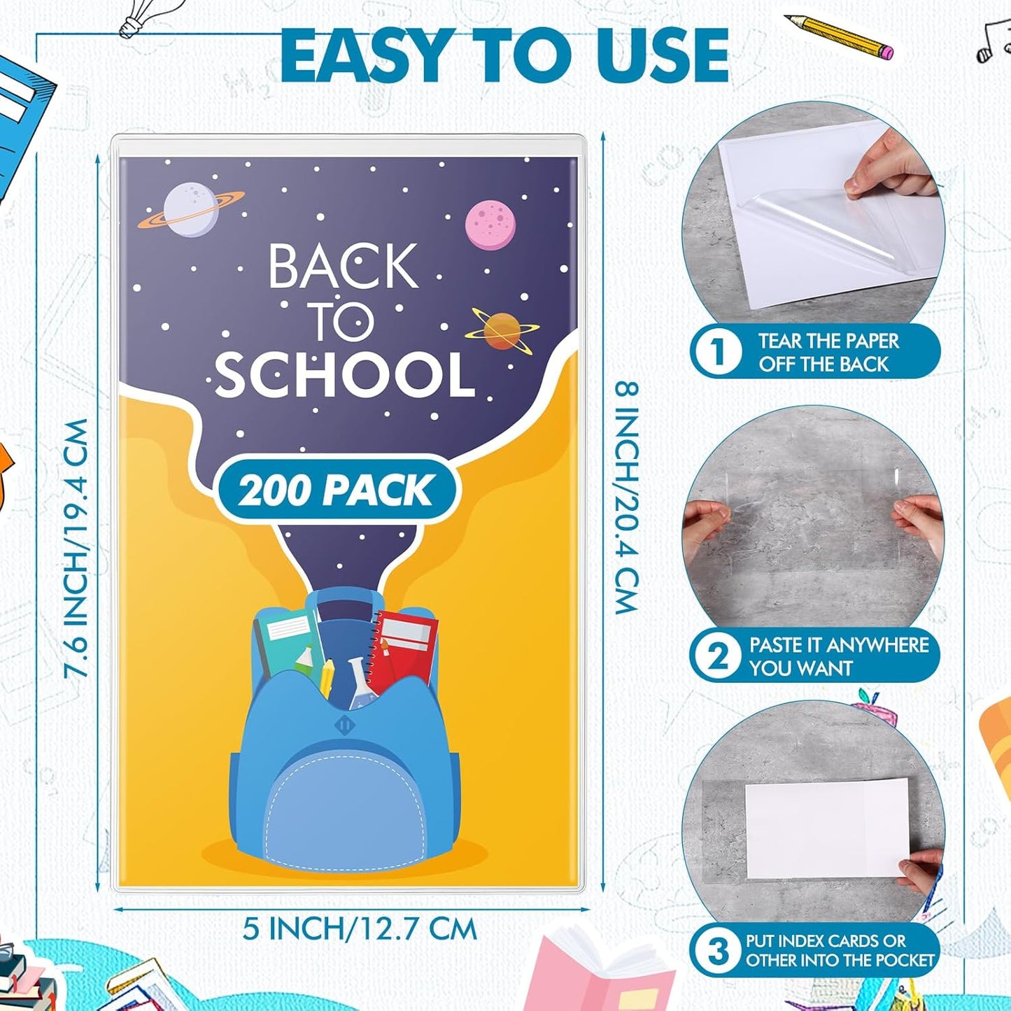 Outus Self Adhesive Shop Ticket Holders Clear Plastic Sleeves Adhesive Pockets Work Order Job Ticket Holders for Home Office Posting Signs(5 x 8 Inch,200 Pcs)