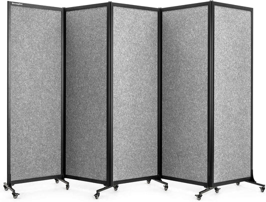 Upgrade Version Room Partition and Divider, Freestanding Rolling Dividers with Wheels,Office Privacy Screen Divider Wall,Classroom Felt Dividers,10'6"L* 6'7"H,5 Panel,Light Grey